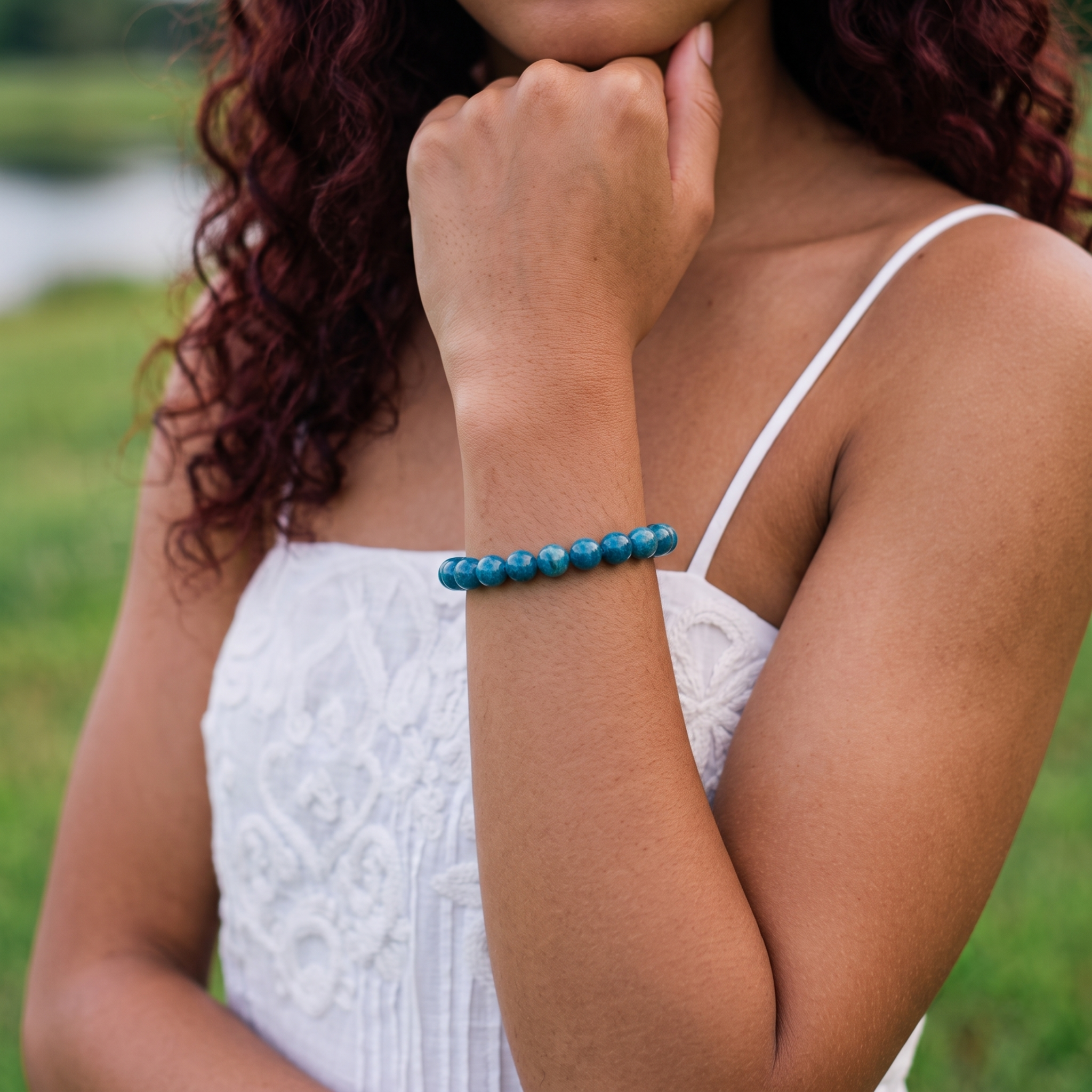 Natural Apatite 8mm Gemstone Bracelet with model