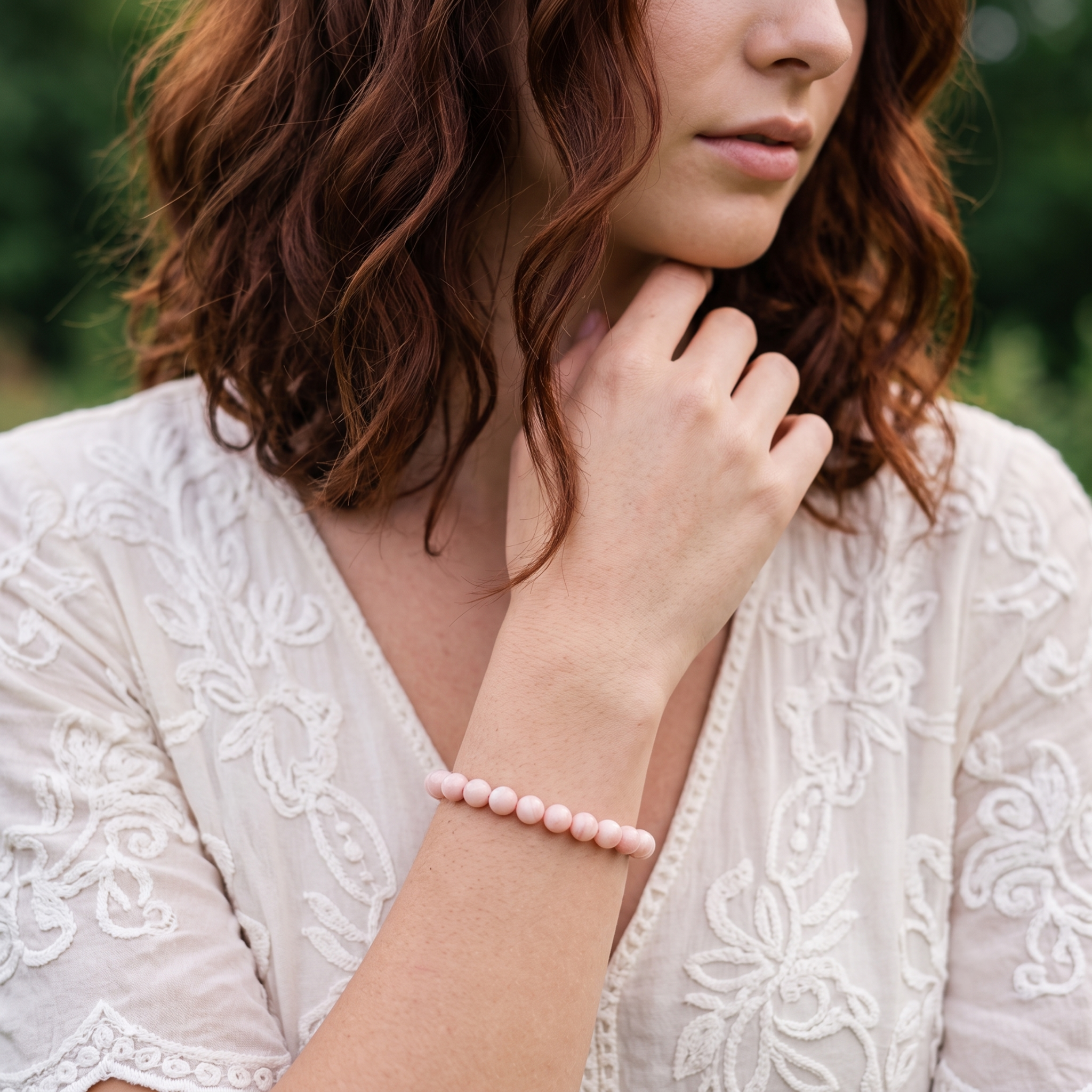Pink Opal 8mm Gemstone Bracelet with model