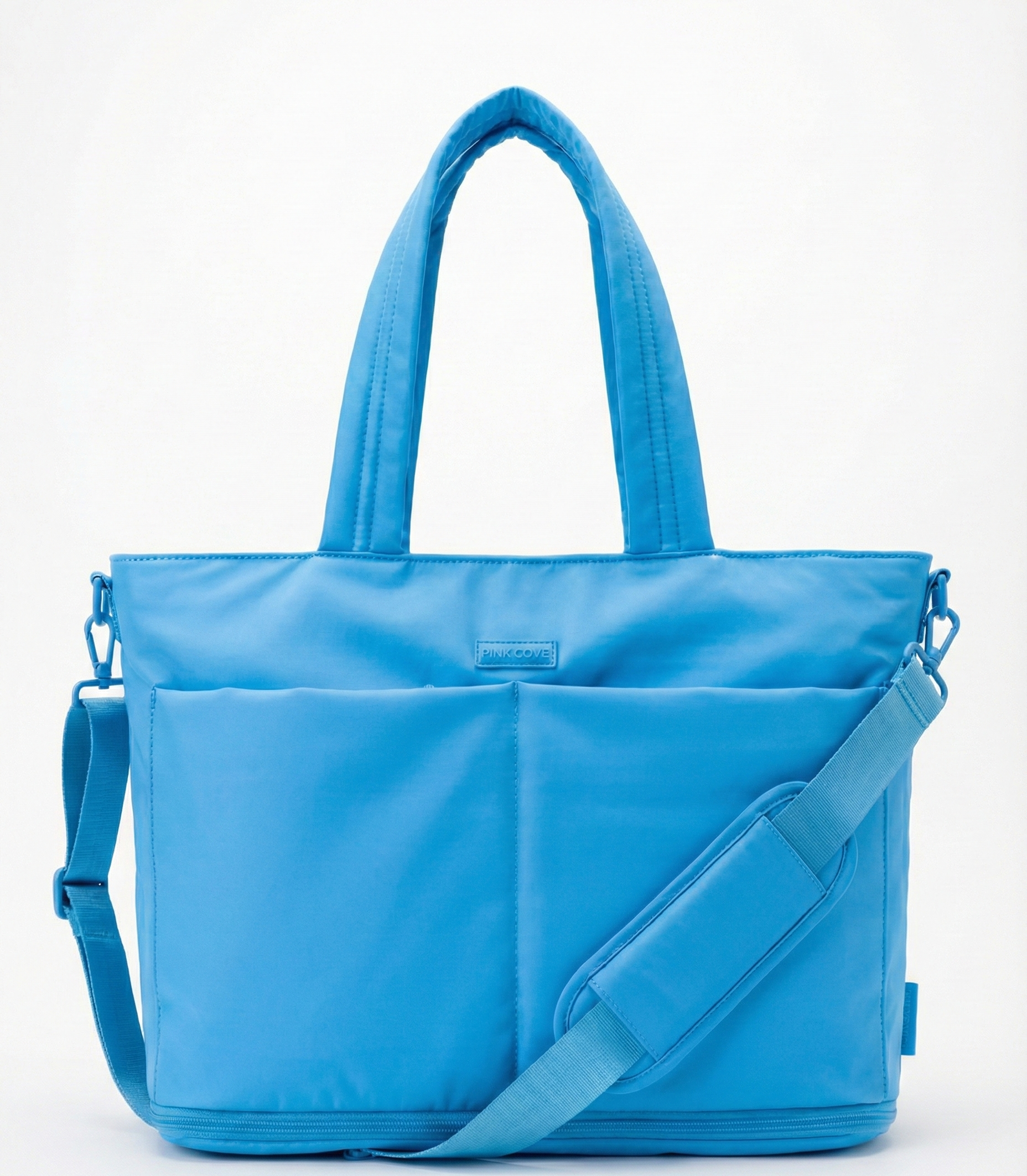 Blue tote bag with a shoulder strap